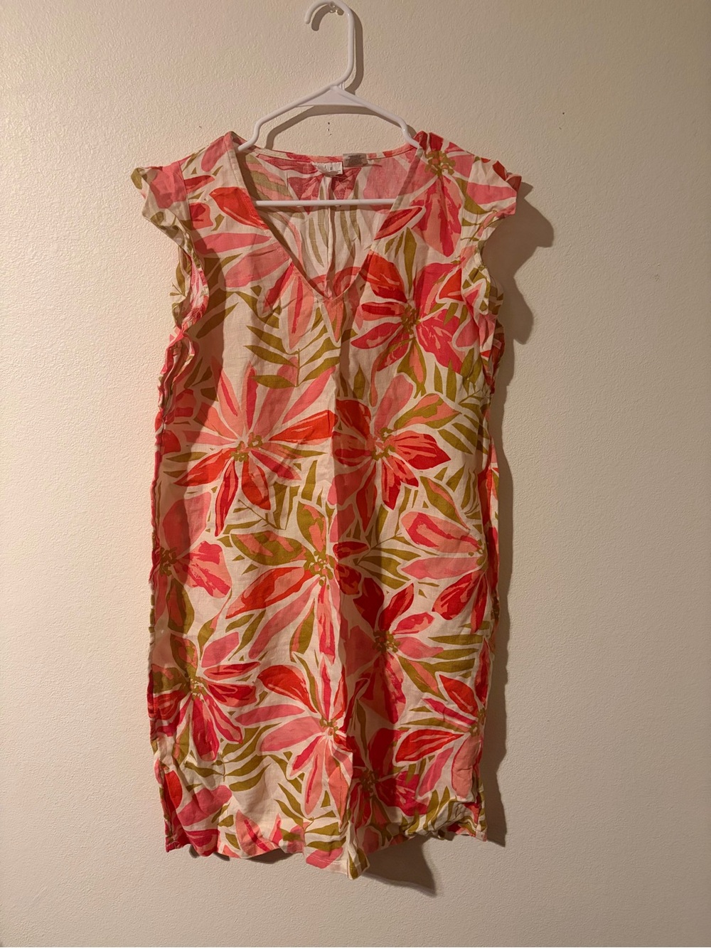 Nicole Miller Linen Floral Flutter Sleeve Shift Dress